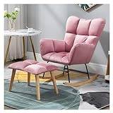 TINGMIAN Living Room High Backrest Rocking Chair with Ottoman Uplostered Glider Rocker Armchair,Padded Seat Comfy Accent Chair (Color : Pink)