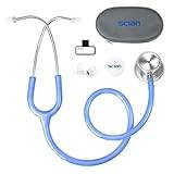 SCIAN Stethoscope Dual Head for Doctors, Nurses, Adults, Med Students, Classic Stainless Steel Stethoscope Home Use Medical Supplies with Carrying Bag, Pearlescent Blue Tube