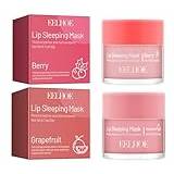 2pcs Lip Sleeping Mask, Set Moisturizing Strawberry+Grape Lip Mask, Day and Night Repair Lip Balm for Chapped Cracked Dry Lips, Nourishing & Hydrating Lip Mask for Women Men,Skin Care