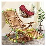 Lounge Chair, Patio Lounge Chairs Folding Outdoor Rocking Chair, Portable Bamboo Frame Rocker Chair with Adjustable Foot Pedal, Padded Seat for Porch Garden Balcony, Support 150KG Durable (Color : Red