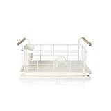SWAN Nordic Dish Rack With Separate Cutlery Holder, Removable Drip Tray, Scandinavian Design, Cotton White, SWKA5062WHTN