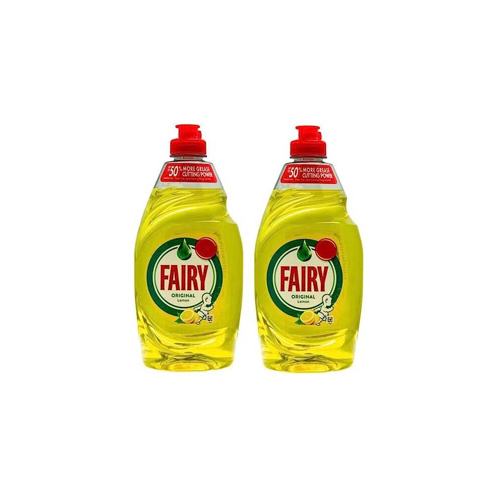 Fairy Original Lemon Washing Up Liquid | Pack of 2 x 383 ml | Dishes Grease Cleaner
