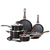 Kitchen Academy 12 Piece Nonstick Pots and Pans Set, Induction Cookware Set, Cooking Pans Set, Cooking Pots Set, Frying Pan Set, Black