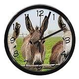 10 Inch Round Modern Kitchen Diner Wall Clock Quartz Movement, Donkey Animals Battery Operated Silent Non-Ticking