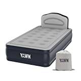 YAWN AIR Bed - Self-inflating Airbed - Great Guest Bed, Camping Mattress - Built-in Pump & Headboard - Grey Fabric Material - Available in UK Single, Double and King - Single Size