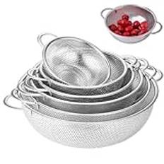 Rice Strainer 6PCS 6.5/7.7/8.9/10/11.2/12.4in Fine Mesh Stainless Steel Colander with Handle Large Capacity Non-Slip Fruit Vegetable Pasta Strainer for Kitchen