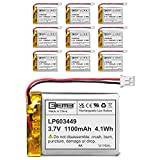 10X EEMB 3.7V 1100mAh 603449 Lipo Battery Rechargeable Lithium Polymer ion Battery Pack with JST Connector-Make Sure Device Polarity Matches with Battery Before Purchase!