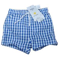 Marks & spencer kids boys blue checkered upf 50+ elasticated swim shorts