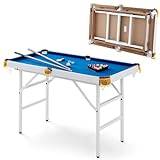 SPOTRAVEL 4FT Billiards Table, Folding Pool Game Snooker Table with 2 Cue Sticks, 2 Cue Chalks, 16 Balls, Triangle & Brush, Portable Pool Table Set for Home Party Gathering (Blue + White)