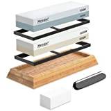 Meiyijia - Sharpening Stone, Premium Whetstone Waterstone Knife Sharpener Kit, Non-Slip Bamboo Base,2 Side Grit 5000/10000+400/1000 Set