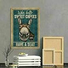Donkey Why Hello Sweet Cheeks Have A Seat Funny Poster Wall Art Decor Metal Sign Poster 8x12 inches