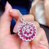 Natural Pink Tourmaline Big Flower Pendant Necklace with 925 Silver Fine Charm Jewelry for Women Party Gift