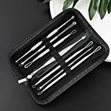 Blackhead Remover Tool 7Pcs Pimple Popping kit, Comedone Extractor Acne Removal Kit for Blemish, Whitehead Popping, Zit Removing for Nose Face with Leather Case (Cover - Black)