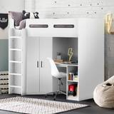 Hercules - Single - Kids High Sleeper - Desk - Wardrobe and Storage - White - Wooden - 3ft - Happy Beds