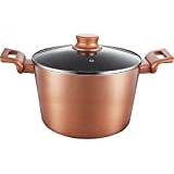 Vision4ever 1x 26cm Rose Gold Color Non-Stick Soup Stock Pot Casserole Lid Copper Effect Pan Glass Kitchen Easy to Use
