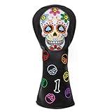 Montela Golf Club Head Covers,Colorful Skeleton Golf Driver Covers Fairway Wood Head Cover Hybrid Headcover Leather 3 Wood Headcovers Golf Head Covers for Scotty Cameron Taylormade Titleist Odyssey