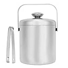 DSHIOP Insulated Stainless Steel Ice Bucket, 1300ml Ice Bucket Container with Lid Strainer Ice Tong 304 Stainless Steel Bottle Cooler Ice Container for Home Bar
