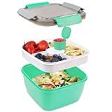 Bugucat Bento Box 1500ML, Lunchbox Salad Lunch Container to Go with 3 Compartment Tray, Salad Bowl with Dressing Container, Meal Prep to Go Containers for Food Fruit Snack, Built-in Reusable Spoon