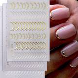 3 Sheet French Tips Nail Art Stickers 3d Golden Rose Silver Curve Stripe Lines Tape Swirl Design Nail Art Decals For Nail Art Decoration, Nail Art Supplies For Women And Girls