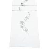 Snow Flowers Christmas Snowflake Embroidered Table Runner - 14" x 75"