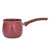 Milk Pan, 10cm Dia Nonstick Saucepan with Pour Spouts Aluminum Alloy Sauce Pan Enameled Inside Coating Small Soup Pot with Single Handle for Coffee Butter Chocolate(red)