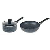 Russell Hobbs COMBO-7552A Nightfall Stone 2-Piece Pan Set – Non-Stick Cooking Pots, 20 cm Saucepan with Lid and 28 cm Stir Fry Pan, Suitable for All Hob Types, Pressed Aluminium Cookware, PFOA-Free