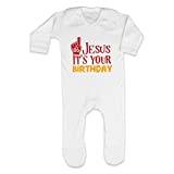 Go Jesus It's Your Birthday [BCX] Baby Romper Jumpsuit with feet, 3-6 Months, White