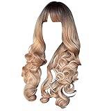 Curly Hair Bonnet 26 Inch White Blonde Qi Liu Wavy Long Curly Hair Fashion Sexy Synthetic Wig Cosplay Ladies Wig 360 Wig with (White Gold-b, One Size)