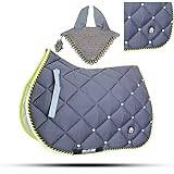 Numnah Horse Saddle Pad With Matching Ear Bonnet (Full, Grey)