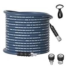 SITIMIMIL 3/8" Pressure Washer Hose 100FT with Steel Wire Braided,Power Washer Hose with Swivel 3/8" Stainless Steel Quick Connector,Adapter Set(2-piece),Suitable for Ryobi,Troy Bilt,Simpson(4200PSI)