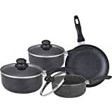 7Pc Red Cookware Set - Includes Saucepan & Frying Pan Pot | Non Stick, Ventilated Glass Lid, Cool Touch Handles Kitchenware | Strong Quality, Long Lasting & Durable (7 Piece Ceramic Coated Red)