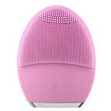 Facial Cleansing Brush and Face Massager Silicone Ultrasonic Vibrating Facial Brush, Waterproof, Rechargeable and Sonic Electric Face Cleansing Exfoliator for Anti-Aging (Pink)