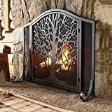 JH1 Fireplace guard Tree Design Fireplace Screen Fire Guard with Doors, 96cm Large Wrought Iron Mesh Cover for Open Fire/Gas Fires/Log Wood Burner, Black