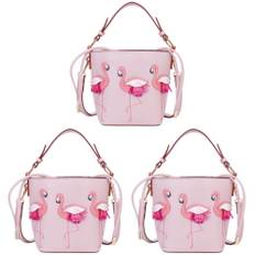 3 pc flamingo bucket bag pu women's shoulder handbags