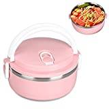 Thermos for Hot Food, Lunch Box, Thermal Lunch Box Stackable Food Insulated Box 304 Stainless Steel Round Lunch Box Sealed Food Containers(Single Layer Pink)