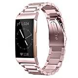 Myada Compatible for Fitbit Charge 4 Strap/Fitbit Charge 3 Strap Stainless Steel Metal Bracelet Wrist Strap Sport Wristband Replacement Strap for Fitbit Charge 4/Charge 3 Fitness Tracker, Rose Gold