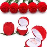 Romantic wedding ring holder ring box with flower stem velvet rose jewelry box;