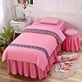 Massage Table Sheets, Salon Hotel SPA Bed Cover, Beauty Bedspread Four-Piece Simple Chinese Style Beauty Salon Special Bedding Massage Massage Bed Cover (Color : Gray, Size : 70 * 185cm) (Pink 7