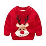 Unisex Baby Knitted Sweater Long Sleeve Fleece Warm Blouse Pullover Sweatshirt Deer&Red 4-5T/120