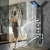 SHGDAIO Stainless Steel Shower Panel Tower Faucet Rainfall Massage System Nozzle Set-Black 8006L,Black 8009