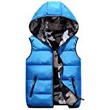 Treer - Feather Vest Sleeveless Hooded Jacket Boys Girls Reversible Winter Coat Camouflage Green Outfits 3-16 Years (6T,Blue)