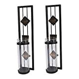 Wall Mounted Candle Holder, Durable Fashion 2pcs Wall Mounted Candle Sconces Iron Glass for Home (Oblique Square)