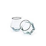 Sparkleware Diamond Whiskey Glasses Set of 2 Gift Boxed Tilted Tumbler Scotch Whisky Glass Modern for Men, Him, Dad, Husband, Friends (Platinum Rim)