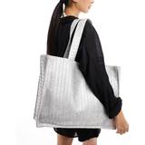South Beach metallic woven shoulder tote bag in silver - Silver - No Size