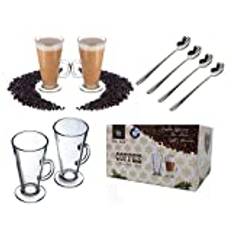 Ever Rich ® Latte Glasses Tea Coffee Cup Mug (Fits Tassimo & Dolce Gusto) (300 ML + SPOONS)