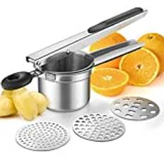 WILLIZTER Stainless Steel Potato Ricer Masher Mashed Potato with 3 Interchangeable Discs Cutter Puree Pressing Vegetable Fruit Masher Kitchen Gadgets