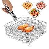 Air Fryer Three Stackable Racks,Air Fryer Rack for 5.8-8 Qt Air Fryer Multifunctional Dehydrator Rack with Tong Air Fryer Accessories for Oven, Microwave 7.87X7.87X3.54 Inc