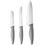 nuovva Sharp Kitchen Knife Set – 3pcs Grey Kitchen Knives – Stainless Steel Non Stick Blades – Includes Chefs Knife, Tomato Knife and Paring Knife