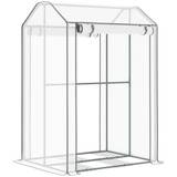 Mini Greenhouse with Shelves and Roll Up Door, 100x80x150cm, White Outsunny