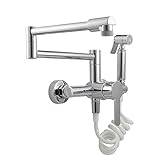 Kitchen Tap Pull Out Spray Wall Mounted Mixer Tap Kitchen Sink 2 Hole 360 ° Swivel Spout Kitchen Faucet Tap Dual Mode, Chrome Hopeful